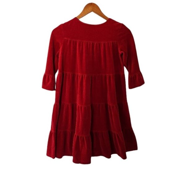 Hanna‎ Andersson Red Velour Twirl Dress Girls Sz 140 10 Years Tiered Skirt - Picture 2 of 9
